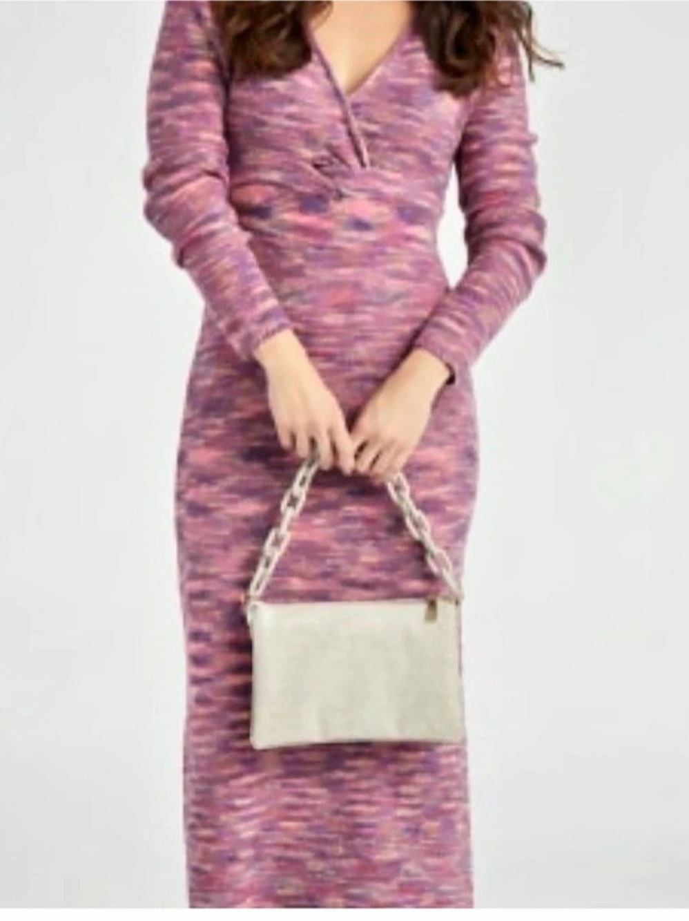 Saltwater Luxe Twisted Midi Dress Abstract Long Sleeve Maxi Dress Purple & Pink